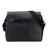 プラダ ロゴ メッセンジャーバッグ ショルダーバッグ ブラック レザー メンズ PRADA 【中古】